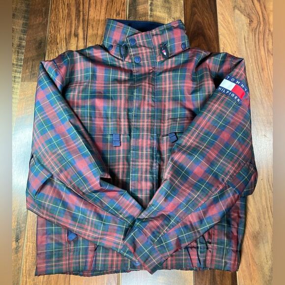 Vintage 90’s Tommy Hilfiger Ski Jacket, size Men’s L. Maroon, Green, Blue Plaid - Picture 5 of 9